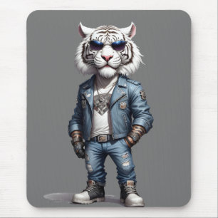 Tapis De Souris Tiger Biker Rebel en cuir Jacket Cool Style