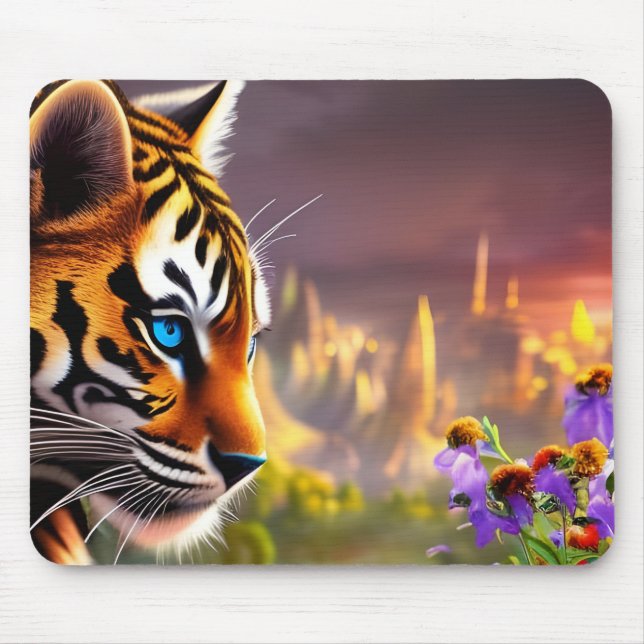 Tapis De Souris Tiger Cub, Fleurs Violettes (Devant)