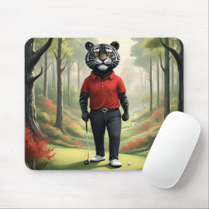 Tapis De Souris Tiger Jouant Au Golf Dans Les Bois,