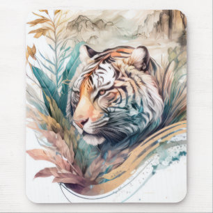 Tapis De Souris Tiger Portrait Animal Peinture Faune En Plein Air