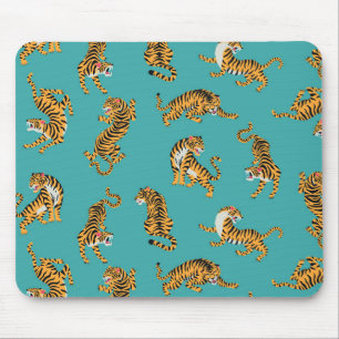 Tapis De Souris Tiger sur Motif Turquoise