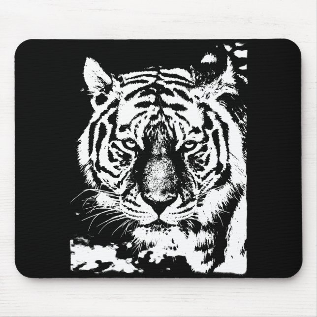 Tapis De Souris Tiger Tiger Head Black and White Pop Art Modèle (Devant)