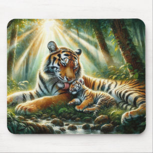 Tapis De Souris Tigers dans une jungle luxuriante peinture aquarel