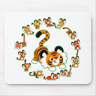 Tapis De Souris Tigers en caricature mignons Mandala (vert) Mousep
