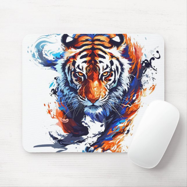 Tapis De Souris Tigre à l'aquarelle abstrait (Avec souris)