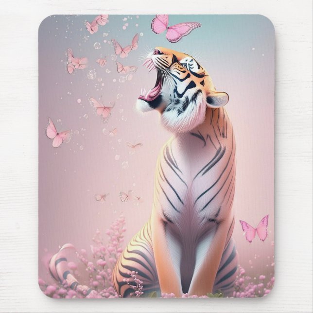 Tapis De Souris Tigre avec papillons (Devant)