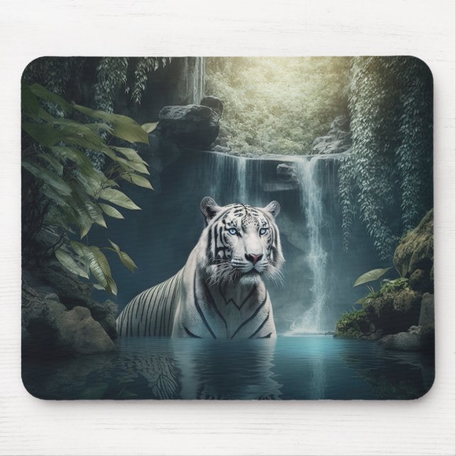 Tapis De Souris "Tigre blanc et cascades" (Devant)