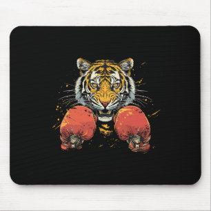 Tapis De Souris Tigre boxeur avec gants de boxe Kickboxing Drôle B