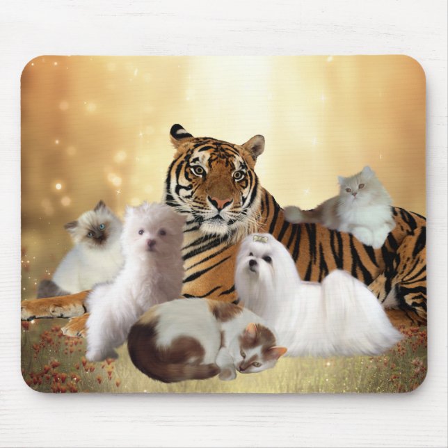 Tapis de souris Tigre Chiens Chats amis (Devant)