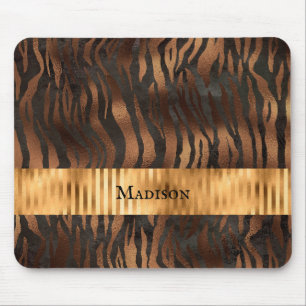 Tapis De Souris Tigre d'animal Imprimer Nom Or Élégant Métallique