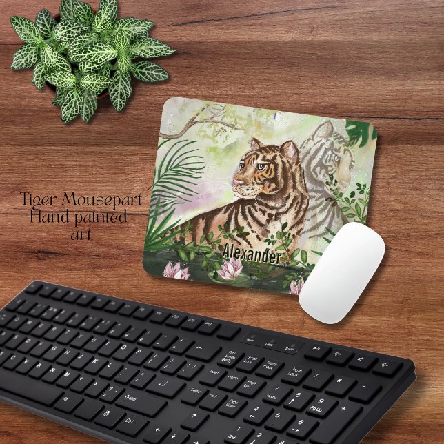Tapis De Souris Tigre de la Jungle et nappes d'eau Personnalisées (Jungle Tiger and Water Lilies Personalized Mouse Pad)