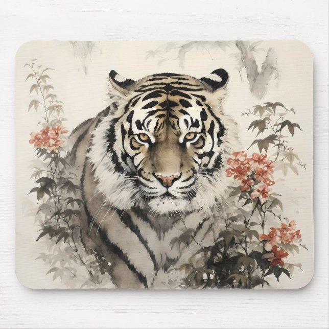 Tapis De Souris Tigre et Fleurs (Devant)