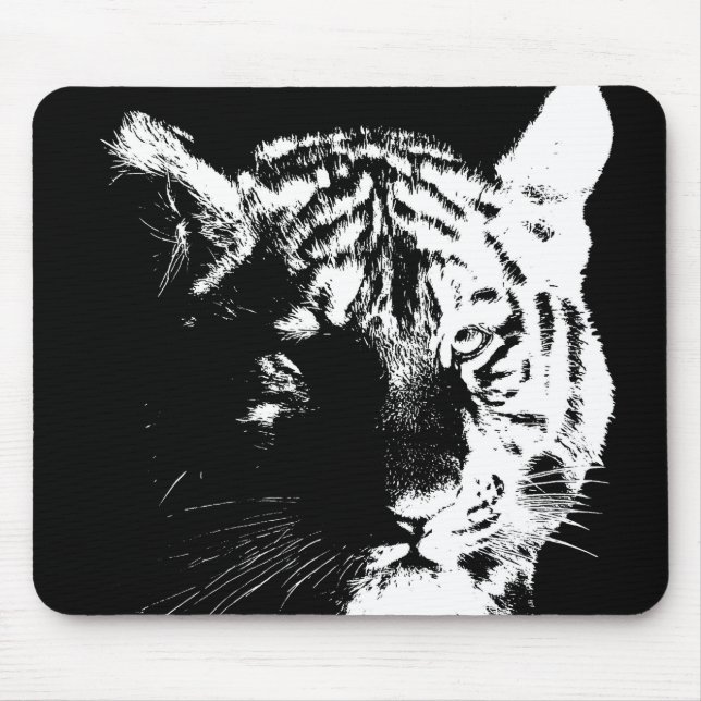 Tapis De Souris Tigre noir et blanc Pop Art (Devant)