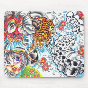 Tapis De Souris tigre oriental de femmes de crâne