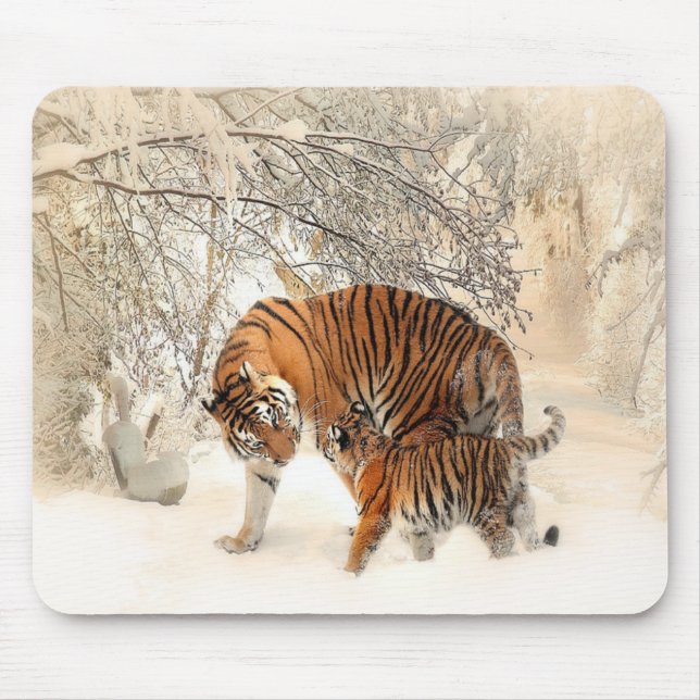 Tapis De Souris tigres sur neige (Devant)