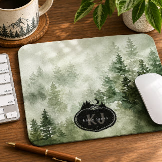 Tapis De Souris Timbre de la nature à monogramme | Nom personnalis