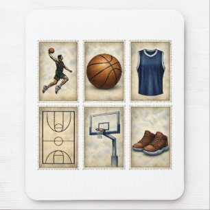 Tapis De Souris Timbres de basket-ball vintage Collection de sport