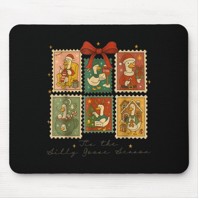 Tapis De Souris Tis The Silly Goose Season Christmas Stamps Retro  (Devant)