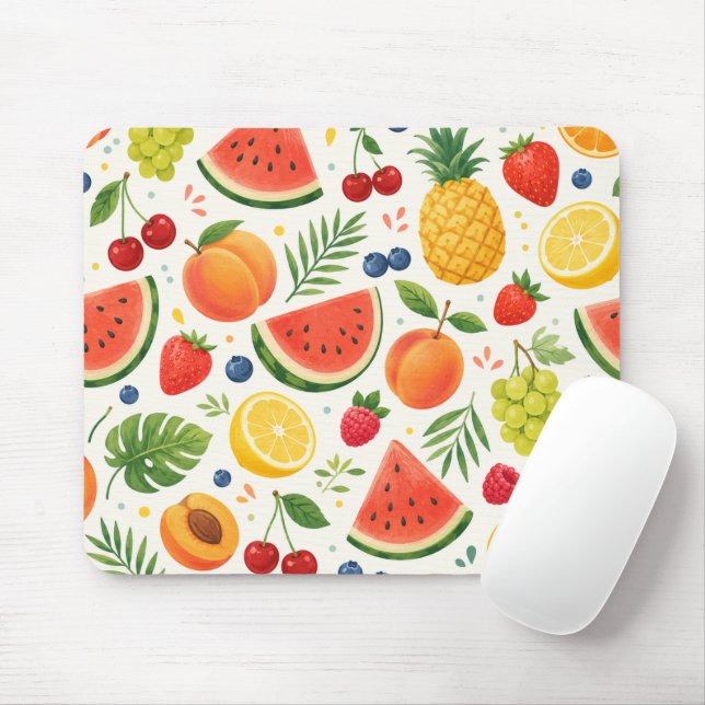 Tapis De Souris Tissu à motif de fruits d'été | Pastèque tropicale (Avec souris)