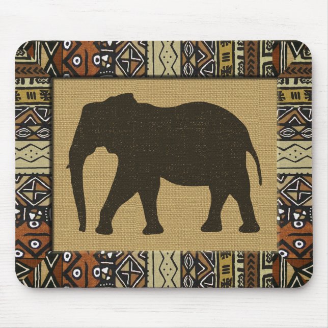 Tapis De Souris Toile de boue africaine et éléphant (Devant)