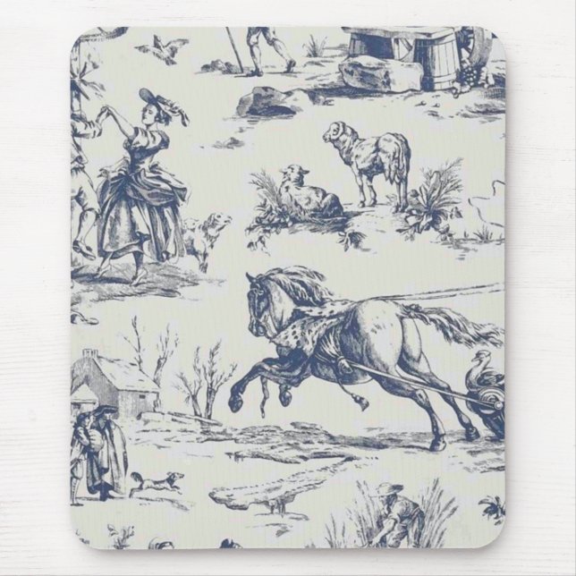 Tapis De Souris Toile de Jouy bleue (Devant)