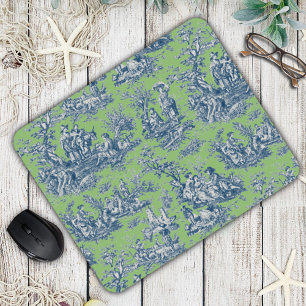 Tapis De Souris Toile de Jouy scénique française vintage bleu vert