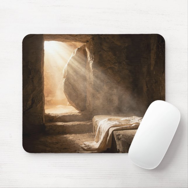 Tapis De Souris Tombeau vide de Pâques avec linceul (Avec souris)