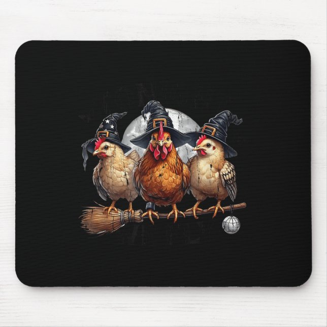 Tapis De Souris Tonight We Fly, Chicken Witch, Funny Halloween Chi (Devant)