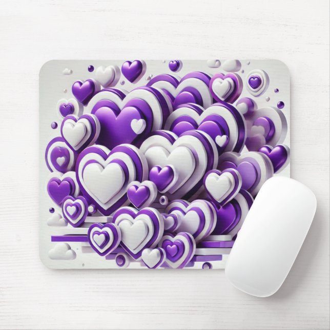 TAPIS DE SOURIS TONS DE COEURS DE JOUR PURPLE & WHITE VALENTINES (Avec souris)