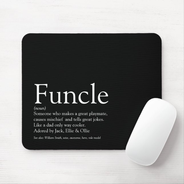 Tapis De Souris Tonton Funcle Fun Cool Moderne Noir et Blanc (Avec souris)