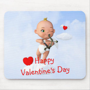 Tapis De Souris Toon Baby Cupid Flying with a Bow and Flrow