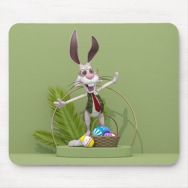 Tapis De Souris Toon Rabbit debout près des oeufs de Pâques (Devant)