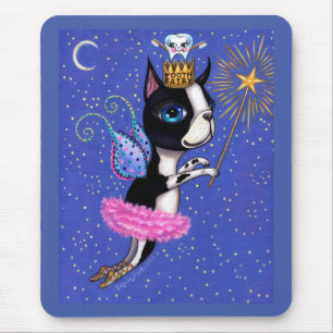 Tapis De Souris Tooth Fairy Dog Boston Terrier Pink Tutu Crown