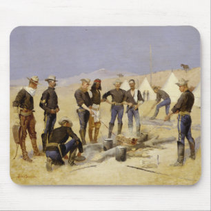 Tapis De Souris Torréfaction du boeuf de Noël dans un camp de