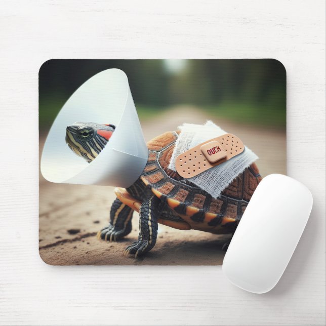 Tapis De Souris Tortue blessée portant un collier de cône de anima (Avec souris)