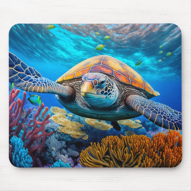 Tapis De Souris Tortue de la natation colorée (Devant)