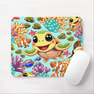 Tapis De Souris Tortue de mer Bébé heureux et mignonne personnage
