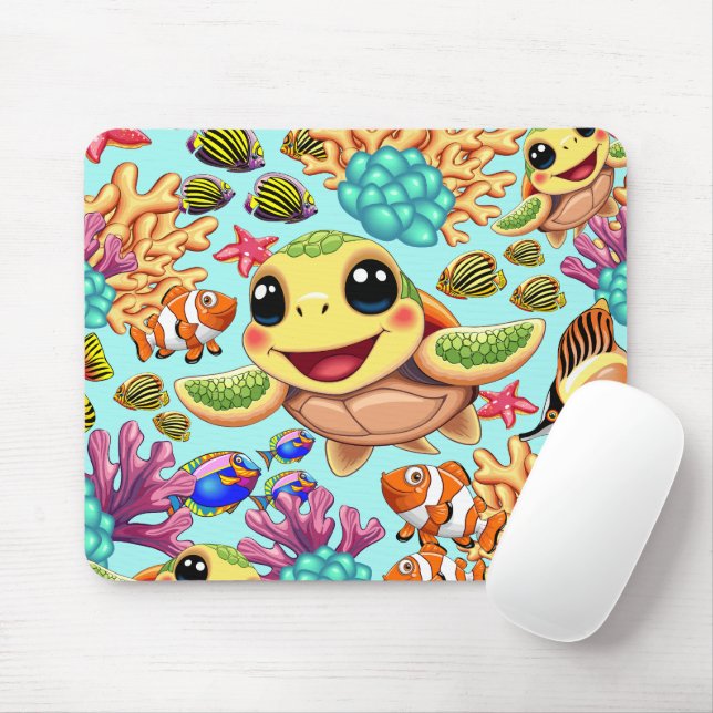Tapis De Souris Tortue de mer Bébé heureux et mignonne personnage (Avec souris)