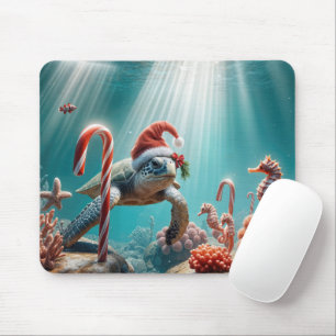 Tapis De Souris Tortue de mer de Noël avec des cannes à sucre