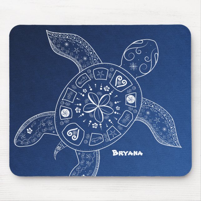 Tapis De Souris Tortue de mer d'Hawaï blanc sur Blue Beach Tropica (Devant)