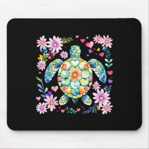 Tapis De Souris Tortue de mer florale bohème animal d'océan ambian