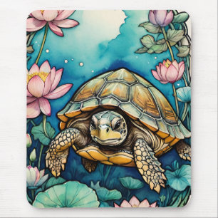 Tapis De Souris Tortue de mer Lotus Fleur Art Tortues Amateurs de