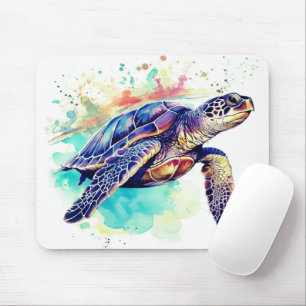 Tapis De Souris Tortue de mer Peinture d'aquarelle de natation