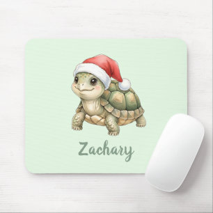 Tapis De Souris Tortue de Noël à chapeau de Père Noël aquarelle pe