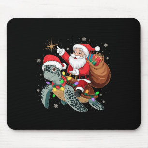 Tapis De Souris Tortue drôle de Noël Santa à cheval sur une tortue