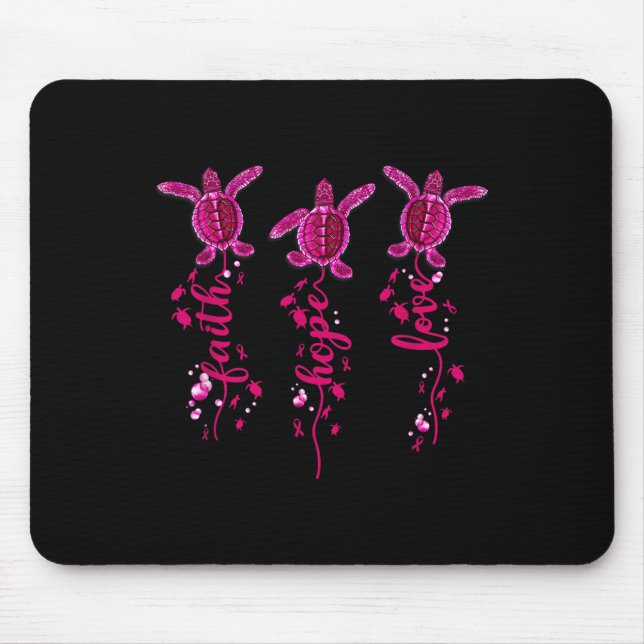 Tapis De Souris Tortue Faith Hope Love Pink Ribbon Cancer du sein  (Devant)
