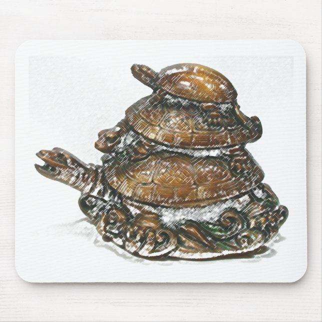 Tapis De Souris Tortue triple de Feng Shui - or (Devant)