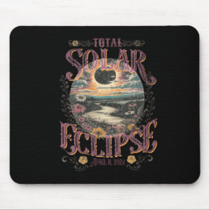 Tapis De Souris Total Éclipse Solaire 8 avril 2024 Fleurs Vintages