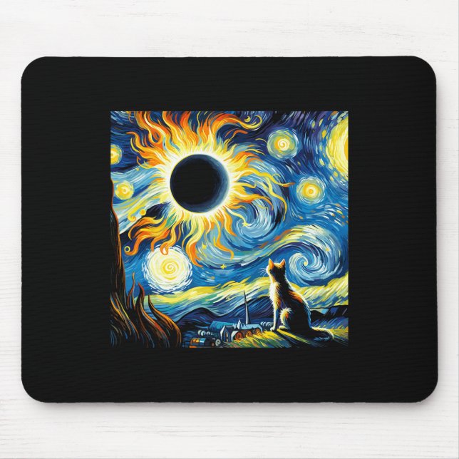 Tapis De Souris Total Solaire Eclipse 2024 Van Gogh Starry Night C (Devant)