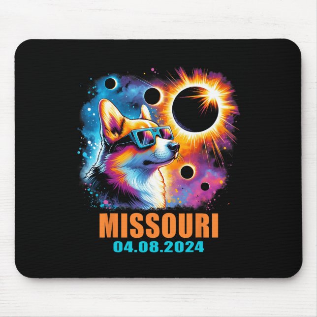 Tapis De Souris Totalité Total Solaire Eclipse 2024 Missouri Corgi (Devant)